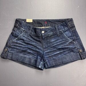 Sinclair Denim Shorts Women's 32 Blue Dark Wash Rolled Cuff Button Detail USA